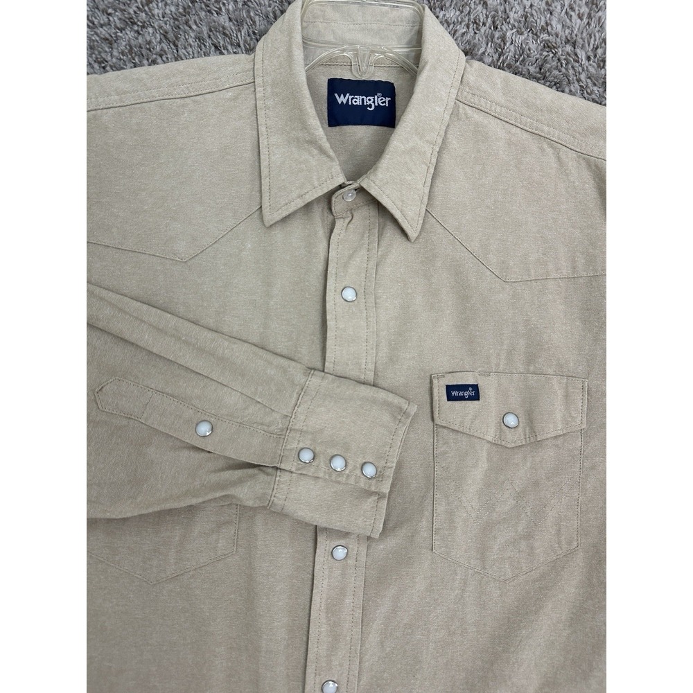 Wrangler Long Sleeve Shirt Men's Size XXL Pearl Snap Khaki Western 100% Cotton